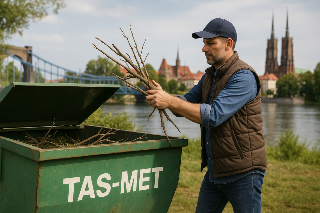 Kontener na odpady zielone w ogrodzie we Wrocławiu