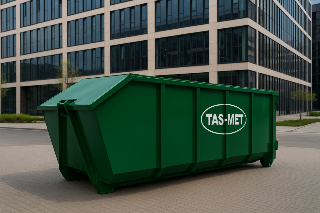 Kontener na odpady komunalne ustawiony przy firmie we Wrocławiu